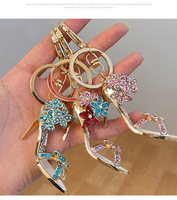 Gantungan Kunci Sepatu Hak Tinggi 3 Warna Fashion, Kristal Rhinestone, Stiletto, Bunga Emas, Aksesoris Tas Glamor, Perhiasan, Hadiah untuk Wanita