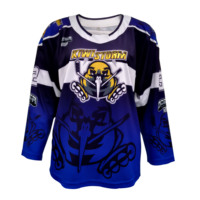 Jersey Hoki Es Kiwi Storm Full Print Buatan Cina, Biru Hitam Putih Blok, Bahan Polyester Bernapas, Pakaian Pertandingan Tim Liga Kustom