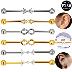 Barre de piercing en titane F136 Infinity 1,6 mm 38 mm avec clous en zircone pour piercing au nez - Product Image 5