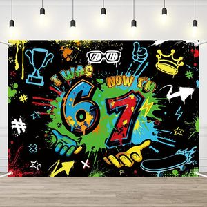 Funny <strong>I</strong> Was 6 <strong>Now</strong> Im 7 Meme Photography Background Graffiti Skateboard 7th Birthday Backdrop Kid Party Banner Decor Customizable - Product Image 1