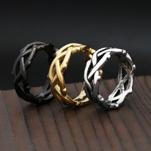 yunnique Men's <b>Titanium</b> Steel <b>Ring</b> Plant Shape Black Gold Silver Color Gift Jewelry JZ0039 - Product Image 2