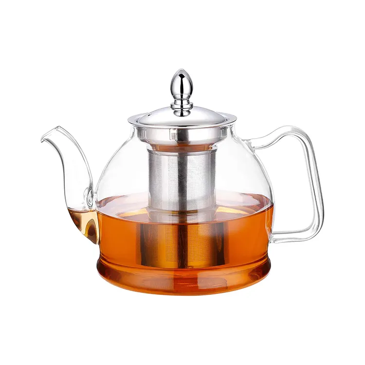 Topverkoper 1000Ml Heldere Ketel Theekopje Set Hoge Borosilicaat Theepot Glazen Theepot Met Roestvrijstalen Infuser Zeeffilter