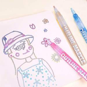 12 colori biglietti regalo di auguri disegno doppia linea contorno <span class=keywords><strong>penna</strong></span> Glitter pennarelli per pittura Magic Outliner Line Art Pens - Product Image 3