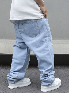 ZY Casual Streetwear Washed Ripped Frayed Herren Jeans Jeans Benutzer definiertes Logo Gerade Beine Jean <span class=keywords><strong>Pants</strong></span> Loose Fit Jeans hose für Herren - Product Image 2