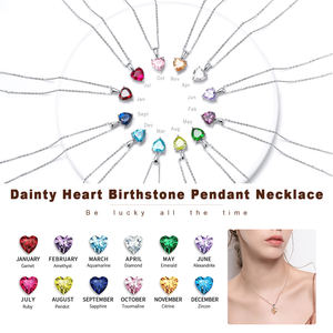 Colgante personalizado de acero inoxidable para cumpleaños, joyería fina artesanal para el mes de nacimiento, dije de piedra de circonia cúbica de diamante, Corazón - Product Image 1