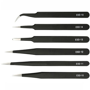 Juego de pinzas de acero inoxidable ESD-10 a ESD-15 con puntas planas, curvas y puntiagudas para reparación de electrónica y decoración de uñas - Product Image 4