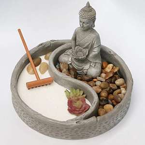 Mini Kit de jardin <span class=keywords><strong>Zen</strong></span> personnalisé pour bureau avec Lotus bouddha figurines râteau et <span class=keywords><strong>sable</strong></span> naturel figurine roches de rivière - Product Image 4