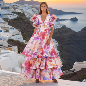 <span class=keywords><strong>Robe</strong></span> longue pour femme, <span class=keywords><strong>style</strong></span> <span class=keywords><strong>bohème</strong></span> chic, nouvelle collection été 2024, col en V, imprimé intense, multi-couches, couleur tendance - Product Image 1