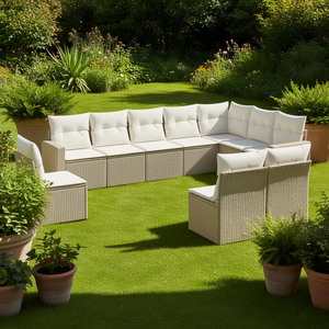 Large Beige PE <b>Rattan</b> Garden <b>Sofa</b> Set Adjustable Outdoor Furniture 10 Seater Contemporary Design - Product Image 2