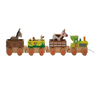 Train en bois avec des animaux de la ferme, cochon, vache, cheval, chèvre, jouet pour le premier anniversaire des enfants, cadeau de Noël