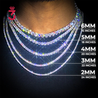 Venta al por mayor de fábrica: Collar de cadena de tenis con incrustaciones de diamantes de moissanita brillantes, chapado en oro blanco, de 2/3/4/5/6.5MM, para mujer