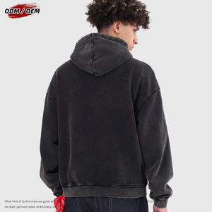 Sweat à capuche vintage noir pour homme, coupe oversize et carrée, en molleton délavé style batik, avec fermeture à boutons-pression, idéal pour l'hiver, service OEM disponible - Product Image 5