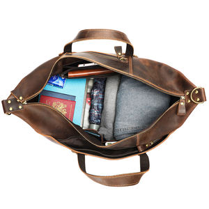 Bolsa de lona de cuero de Caballo Loco genuino para hombre, bolsa de noche plegable para viajes al aire libre Weekender - Product Image 4