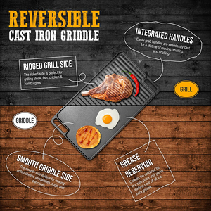Voorgekruide dubbelzijdige gietijzeren rechthoekige BBQ-grillplaat, grillpan, buitenkookpan, braadpan, koekenpan - Product Image 5
