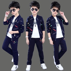 Zipper Long Sleeve Stripe <b>Jacket</b> Print Sport Suit Spring Kids Boys Clothes Sets - Product Image 1