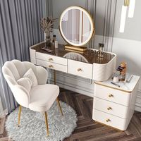 Coiffeuse de chambre élégante et minimaliste, bureau de maquillage moderne de luxe avec rangement haut de gamme pour la décoration intérieure contemporaine