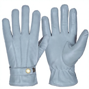 Gants de conduite en cuir gris-bleu pour femmes, à doigts entiers, confortables, avec sangle de poignet réglable, pour toutes les saisons - Product Image 1