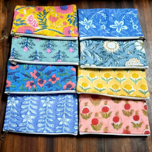 Vintage Quilted Washable Cotton <b>Makeup</b> Pouch Purse with Zipper Floral Rectangle Small Coin Purse Mini Travel <b>Case</b> Assorted Print - Product Image 1