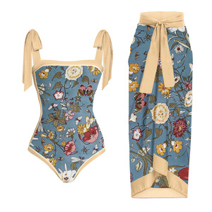 Ensemble 2 pièces vintage floral jaune avec cordon <span class=keywords><strong>de</strong></span> serrage, <span class=keywords><strong>maillot</strong></span> <span class=keywords><strong>de</strong></span> <span class=keywords><strong>bain</strong></span> bikini à lacets et jupe <span class=keywords><strong>de</strong></span> plage – Vente en gros - Product Image 5