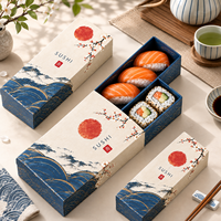Boîte à sushi à double tiroir en papier alimentaire imprimé sur mesure, emballage recyclable pour la vente à emporter, emballage alimentaire pour restaurant