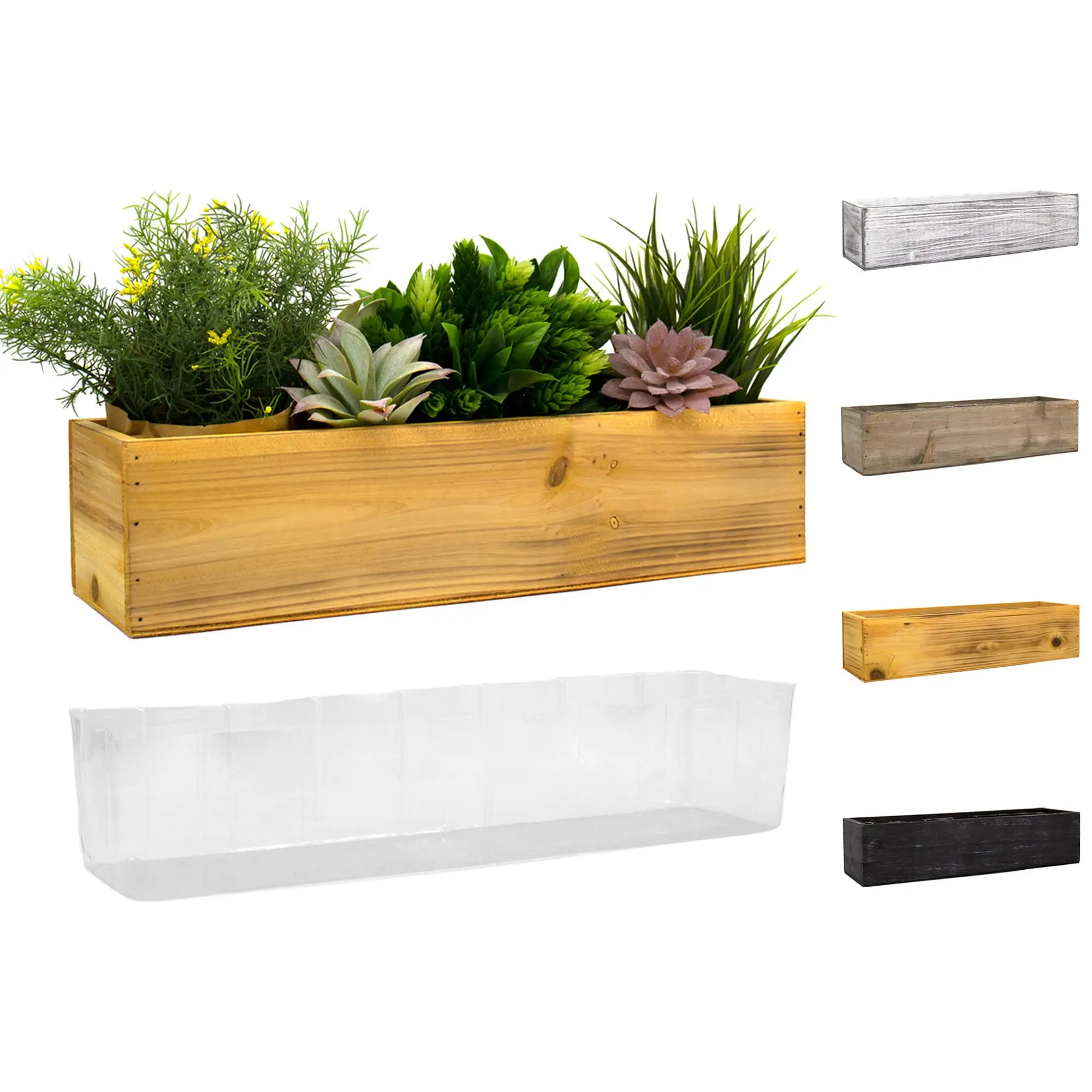 Bruine Houten Plantenbak (17X5X4Inch) Met Verwijderbare Plastic Voering Meerdere Kleuren Rustieke Rechthoek Indoor Decoratieve Houten Doos