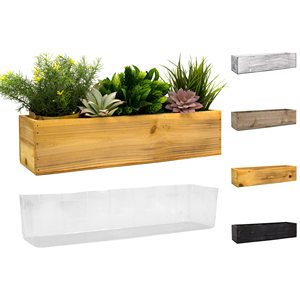 Jardinière en bois brun (17x5x4 pouces) avec doublure en plastique amovible, plusieurs couleurs, boîte en bois rectangulaire rustique <span class=keywords><strong>d</strong></span>écorative <span class=keywords><strong>d</strong></span>'intérieur - Product Image 1