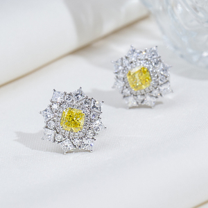 Boucles d'oreilles Messi Jewelry MSE-954 en or blanc 9 carats avec diamants jaunes taille coussin pour femmes - Product Image 3