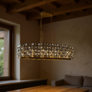 Modern Geometric Crystal Pendant <b>Chandelier</b> 39 In Gold Black Cylindrical Ceiling <b>Light</b> For Dining Room Kitchen Living Room - Product Image 2