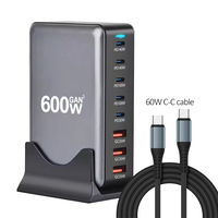 Bloc de chargeur USB C 600W 8 ports Station de charge rapide GaN Compatible avec ordinateur portable, pour iPhone 16 15, . Galaxy S24/S23