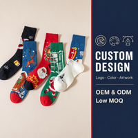 Chaussettes en coton jacquard à motifs de Noël, chaussettes mi-hautes 200N, motif Père Noël et rennes, boîte cadeau, chaussettes décontractées pour hommes, idéales pour les fêtes