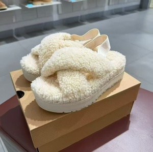 Chaussons UGGs à plateforme en fourrure pour femme, avec lanières croisées, design à bride arrière en polaire Teddy, semelle épaisse et chaude, pour intérieur et extérieur, hiver, en peluche - Product Image 1