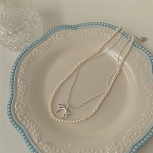 Productos de Alta Calidad, Joyería Exquisita y Moderna, Collares con Colgante de Lazo de Perlas de Doble Capa, Joyería Elegante para Damas y Mujeres - Product Image 2