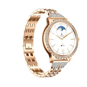 Đồng hồ tròn thông minh sang trọng với lớp phủ bột vàng và viền kim cương màu hồng - Product Image 5