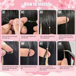 Nano Tip Hair <b>Extensions</b> Invisible Nano Ring Hair <b>Extensions</b> Burgundy #99J Straight Micro <b>Bead</b> Nano Ring Tip Hair <b>Extensions</b> - Product Image 6