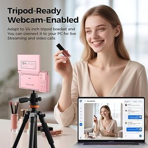 Appareil photo numérique CMOS 4K rose pour filles et adolescentes, 21MP, vlogging avec écran rabattable, MicroSD, caméra compacte mignonne pour la photographie, YouTube, rose - Product Image 5