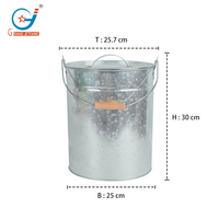 Seau à cendres en métal de 4 gallons avec couvercle et poignée en bois