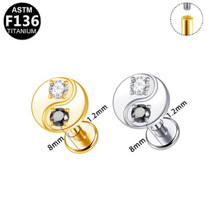 <b>Titanium</b> Ear <b>Studs</b> Geometric Design Zirconia Inlaid For Daily Wear ASTM F136 <b>Titanium</b> - Product Image 5