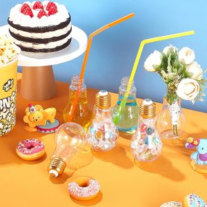 Modern LED Light <b>Bulb</b> Cups Straw Lid 16oz PET Plastic Juice Bottle RGB Flash Drink Glasses Glow Portable Eco-Friendly Party - Product Image 4