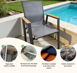 Dış Mekan Hava Koşullarına Dayanıklı Tekstil Kumaş Plastik-Ahşap Korkuluklu Yemek Sandalyesi Villa, Restoran ve Otel İçin Alüminyum Çerçeveli Sandalye - Product Image 2