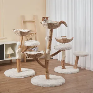 Natural Solid Wood Stable Base Morden Cat Tree Wood Cat Tower Cat Scratching Tree