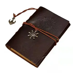 A6 Leather Journal Notebook, Vintage Spiral Notebook Refillable Daily Planner Embossed Travel Journal Diary with Blank Pages and