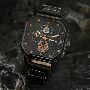 <b>Large</b> Dial New Fashion Double Layer <b>Square</b> Case Leather Strap Casual Men's Sports Personality Bracelet <b>Set</b> Quartz Watch - Product Image 5