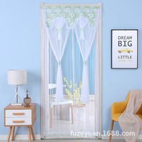Rideau de porte anti-moustiques sans perçage, rideau de séparation de chambre à coucher - rideau floral en dentelle double couche à fixation rapide