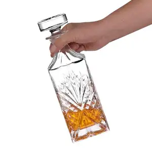 Botol anggur kaca kristal bentuk persegi Decanter wiski keluaran baru N16 750ml transparan kapasitas untuk ukiran Tequila