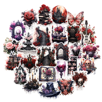 Autocollants décoratifs gothiques sombres pour Halloween, en vinyle PVC, motifs squelette, sang, rose, découpés à la forme, pour guitare et album