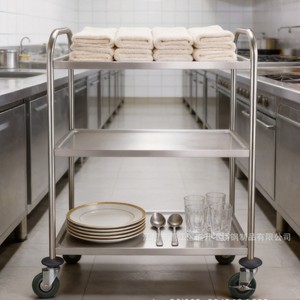 Stainless Steel Food Cart 3 Tier Mobile Serving Trolley For Restaurant Front Of House Service - Product Image 3