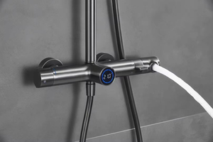 Ensemble <span class=keywords><strong>de</strong></span> douche mural <span class=keywords><strong>de</strong></span> luxe en laiton à 4 fonctions, avec boutons <span class=keywords><strong>de</strong></span> style piano et <span class=keywords><strong>barre</strong></span> coulissante, idéal pour hôtels et villas - Vente chaude - Product Image 5