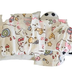 Pijamas de Mujer de Manga Larga de Algodón Nube con Estampado de <span class=keywords><strong>Dibujos</strong></span> <span class=keywords><strong>Animados</strong></span>/a Cuadros, Estilo Coreano Dulce y Sencillo, Japonés, para Comercio Exterior Transfronterizo - Product Image 5
