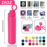 Bouteille d'eau magnétique pour téléphone portable de 25 oz, certifiée CE BSCI CPC FCC Reach LFGB, en acier inoxydable, isolée sous vide, gourde de sport