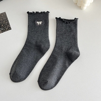 Chaussettes Quotidiennes en Coton Blanc Uni pour Femmes, Mode Automne, Sport Décontracté, avec Dentelle et Logo Brodé Mignon de Dessin Animé